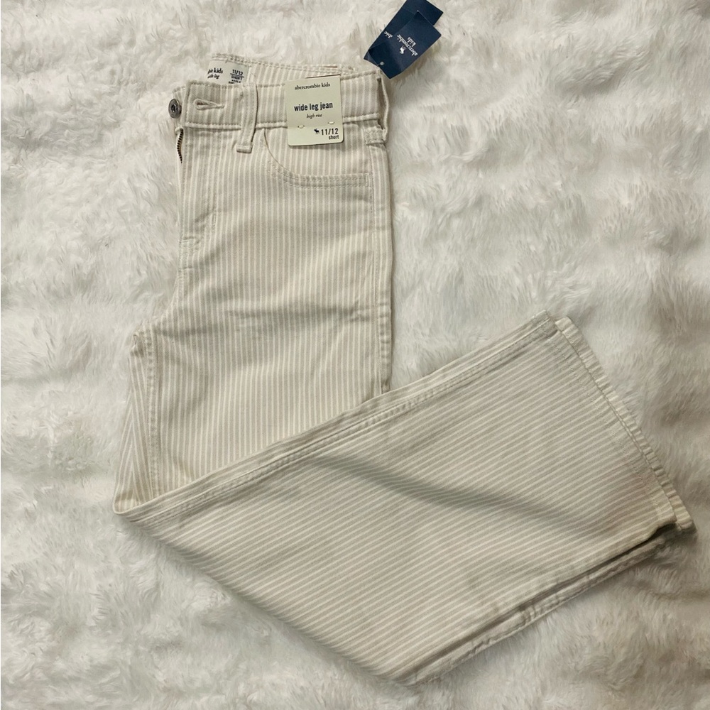 abercrombie kids Cream Pinstripe Wide Leg Jeans